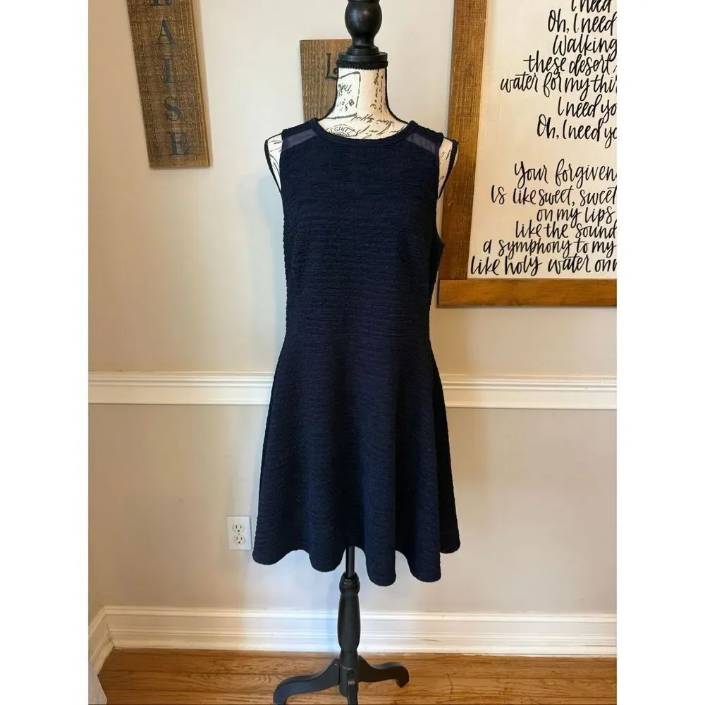 Cato Women's Textured Sleeveless Fit and Flare Skater Dress Black Large